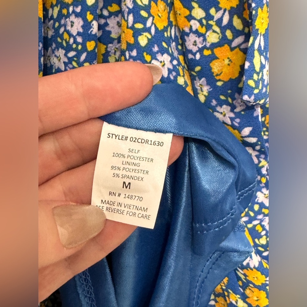 EUC Sienna Sky blue and yellow floral faux wrap Dress - Picture 7 of 7